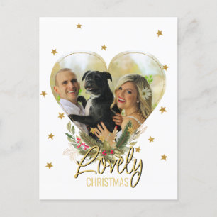 Photo Heart Gold Glitter Stars Lovely Christmas Holiday Postcard