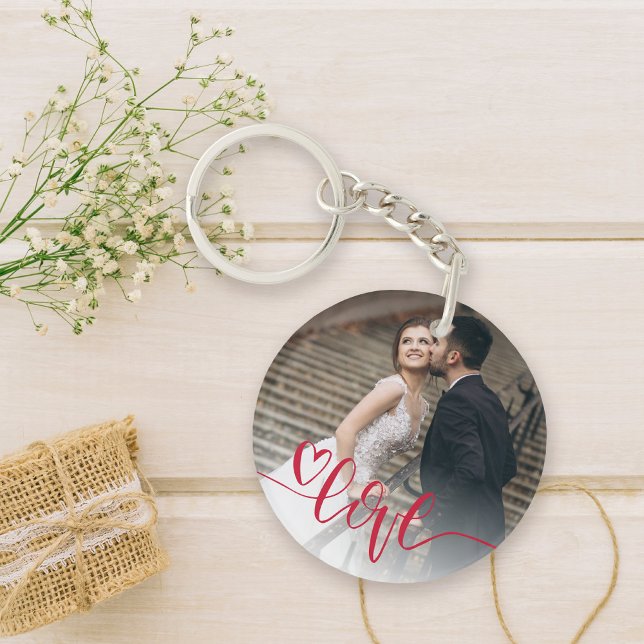 Photo Heart Love (Celebrate your love with this cute keychain featuring a photo and hand lettered love.)