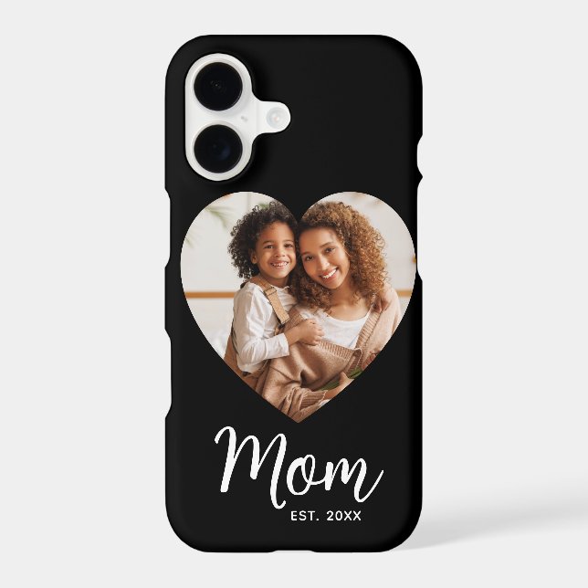 Photo Heart Mom Established Date Script Black Gift (Verso)