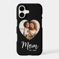 Photo Heart Mom Established Date Script Black Gift
