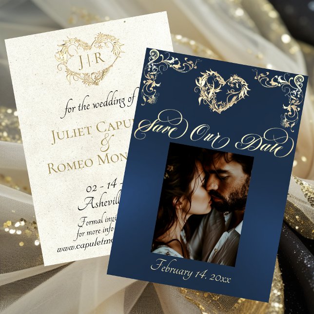 Photo & Heart Monogram - Blue Save The Date (Creator Uploaded)