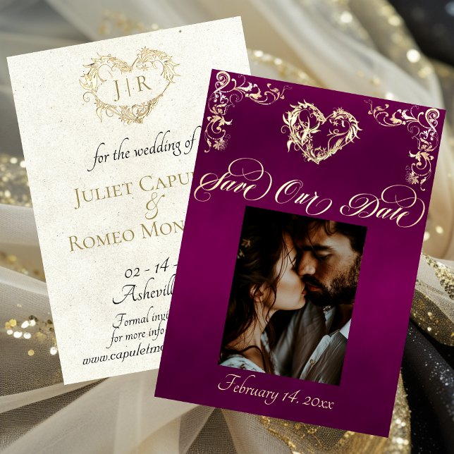 Photo & Heart Monogram - Plum Save The Date (Creator Uploaded)