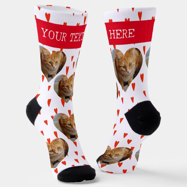 Photo Heart Pet Cat Dog Personalized   Socks (Angled)