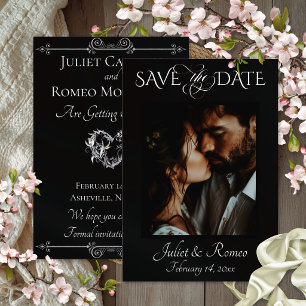 Photo & Heart Save the Date on Black