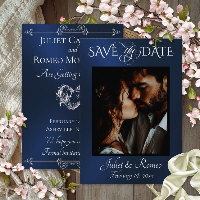 Photo & Heart Save the Date on Blue (Creator Uploaded)
