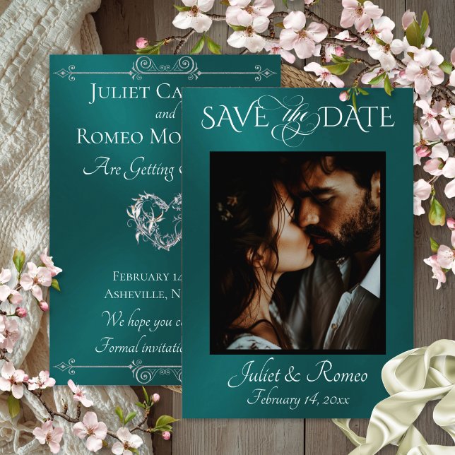 Photo & Heart Save the Date on Teal (Creator Uploaded)