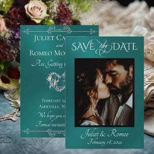 Photo & Heart Save the Date on Teal