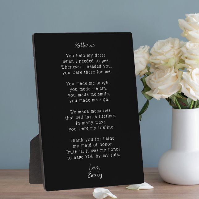 Photo Heartfelt Maid of Honor Thank You Poem Plaque (Créateur téléchargé)