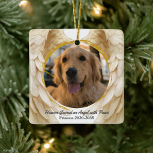 Photo Heaven Gained Angel With Paws Pet Memorial Ceramic Ornament