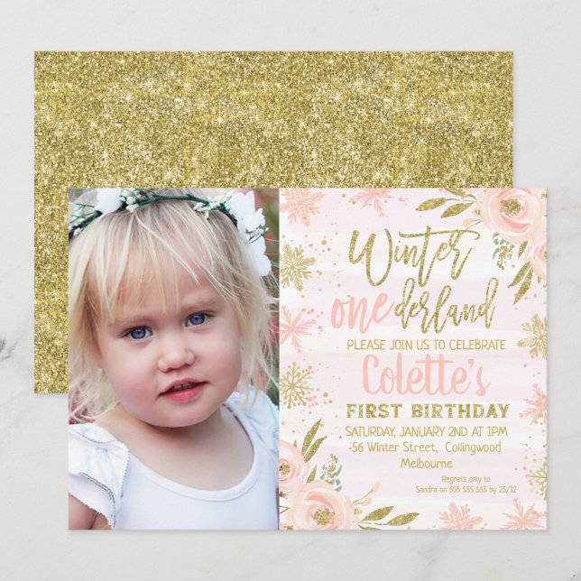 Photo hiver Onederland 1er anniversaire Invitation (Devant / Derrière)