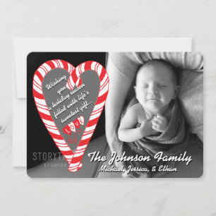Photo Holiday Card: Candy Cane Heart Photo Card