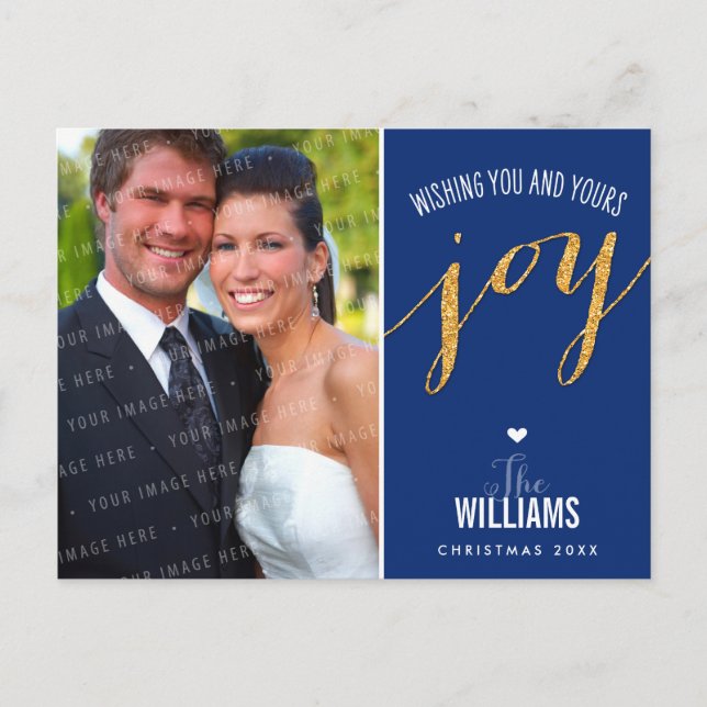 PHOTO HOLIDAY CARD glitter type gold navy blue (Front)