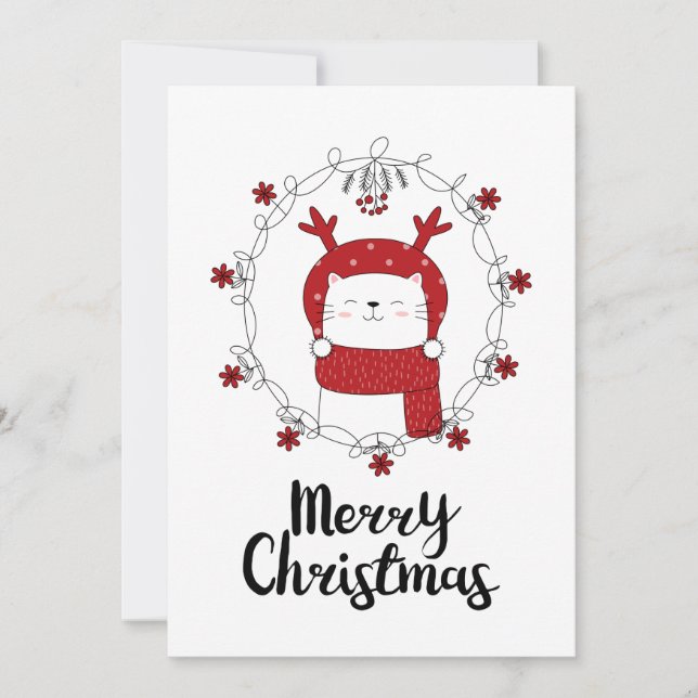 PHOTO HOLIDAY CARD | Merry Christmas Reindeer Cat (Front)