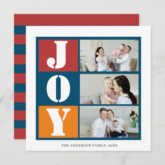 Photo Holiday Joy  | Blue Red Strip Card (Front/Back)