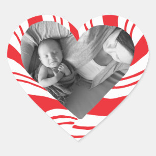 Photo Holiday Stickers: Candy Cane Heart Frame Sticker