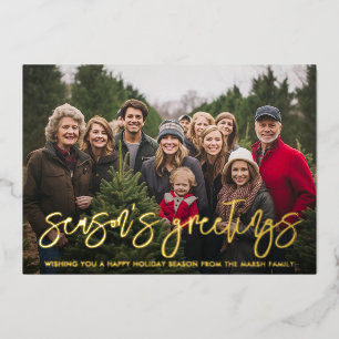 Photo horizontal Season's Greetings botanical gold Foil Holiday Card