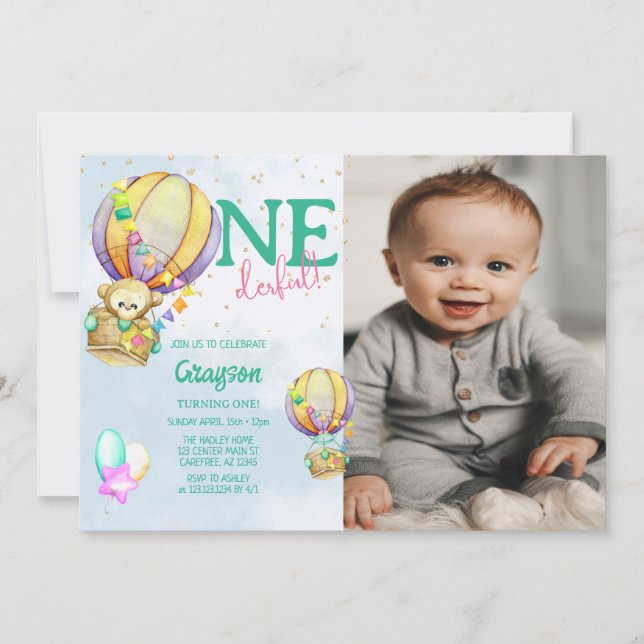 Photo Hot Air Balloon 1er Anniversaire Invitation (Devant)