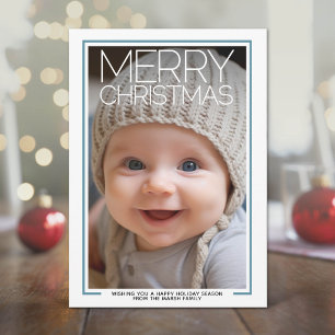 Photo - huge Merry Christmas - Modern White Border Holiday Card