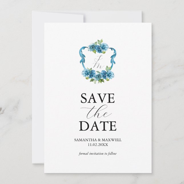 Photo Hydrangea Monogram Save The Date Invitation (Front)