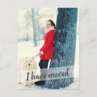 Photo I Have Moved Brush Script Overlay