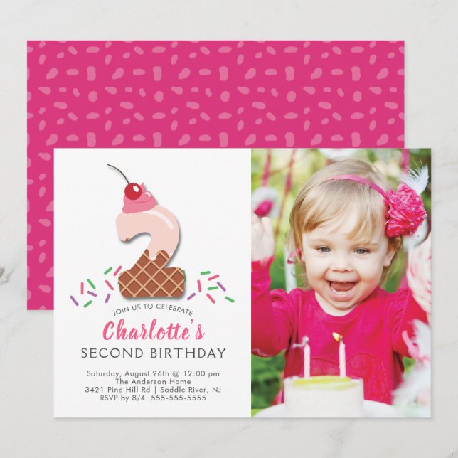 Photo Ice Cream 2ND Birthday Invitation (Front/Back)