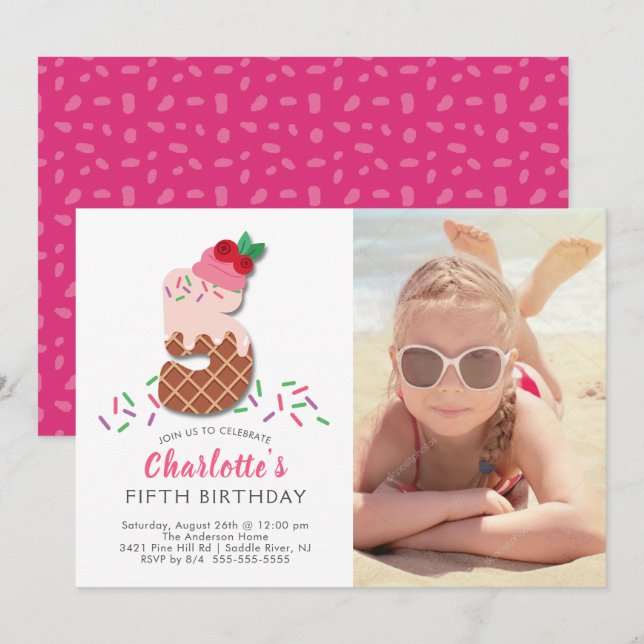 Photo Ice Cream 5TH Birthday Invitation (Devant / Derrière)