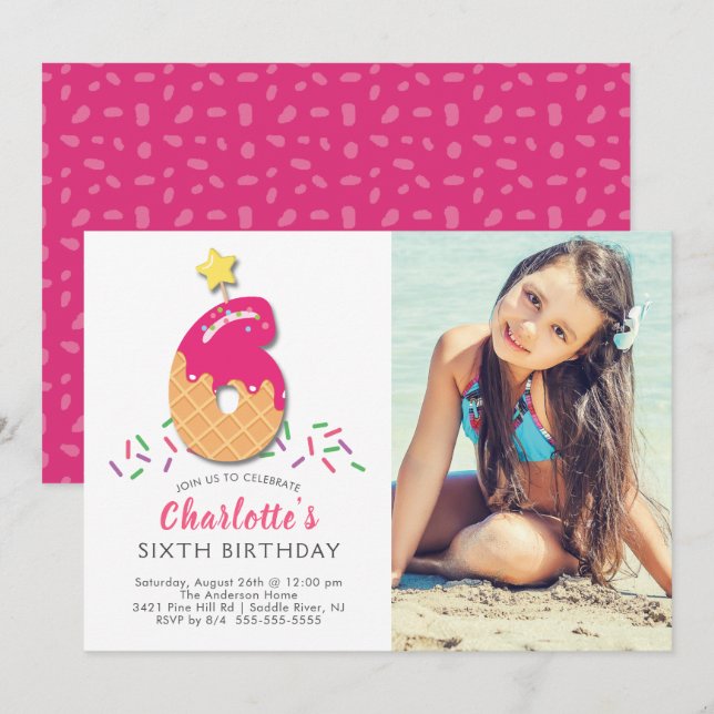 Photo Ice Cream 6TH Birthday Invitation (Devant / Derrière)