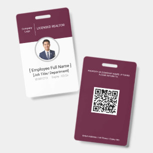 Photo ID Badge Licensed Realtor Pass QR Code