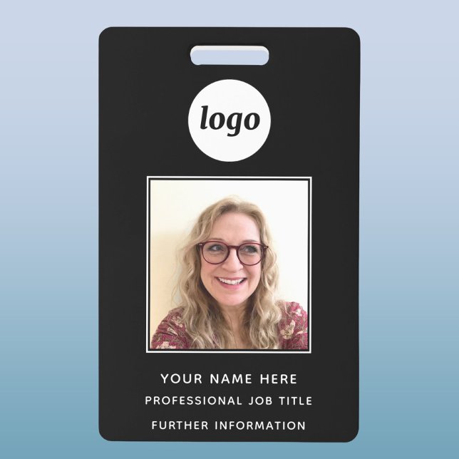 Photo ID Clean Professional Name Badge (Simple logo with custom text business branding promotional photo ID badge name tag)