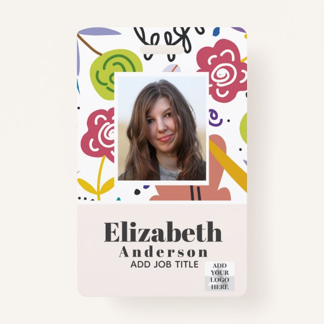 PHOTO ID - Employee VIP Pass - Girly Flowers Badge (Front)