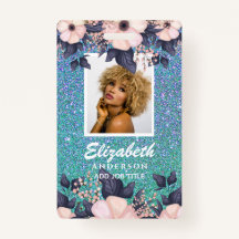 PHOTO ID - Employee VIP Pass Girly Glitter Flowers