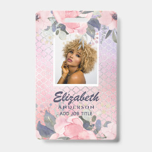 PHOTO ID - Employee VIP Pass Girly Glitter Flowers Badge