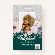 PHOTO-ID Employee VIP PASS Girly Glitter Flowers