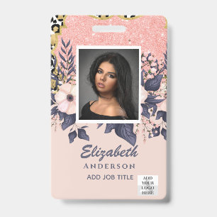 PHOTO-ID Employee VIP PASS Girly Glitter Flowers Badge