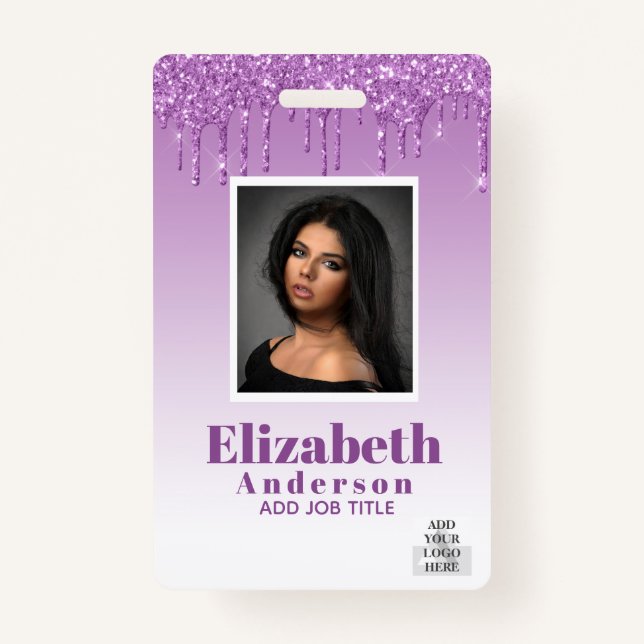 PHOTO ID - Employee VIP Pass Girly Glitter Glam Badge (Front)