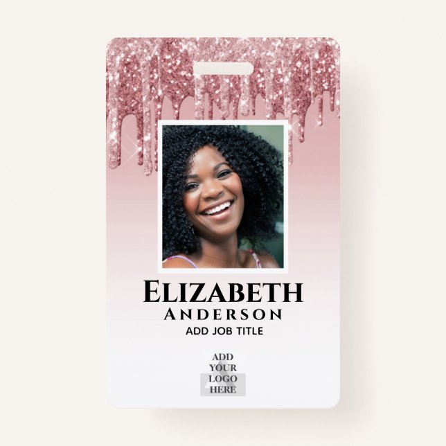 PHOTO ID - Employee VIP Pass Girly Glitter Glam Badge (Front)
