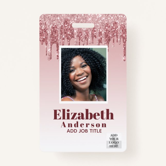 PHOTO ID - Employee VIP Pass Girly Glitter Glam Badge (Front)