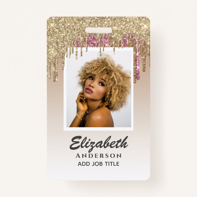 PHOTO ID - Employee VIP Pass Girly Glitter Glam Badge (Front)