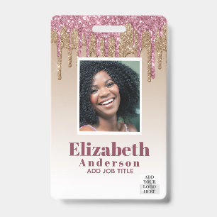 PHOTO ID - Employee VIP Pass Girly Glitter Glam Badge