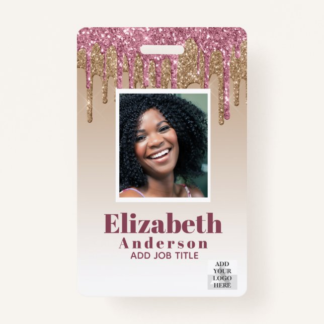 PHOTO ID - Employee VIP Pass Girly Glitter Glam Badge (Front)