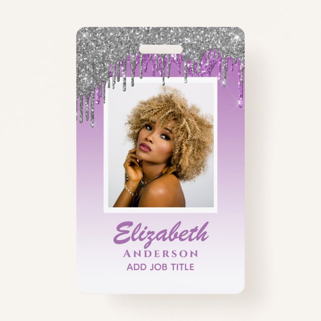 PHOTO ID - Employee VIP Pass Girly Glitter Glam Badge (Front)