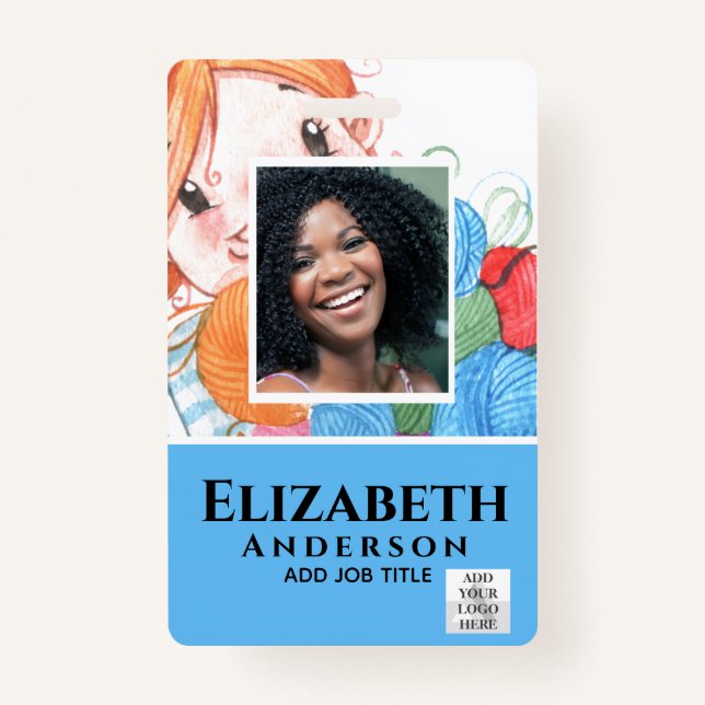 PHOTO-ID Employee VIP PASS Knitting Knitter Badge (Front)