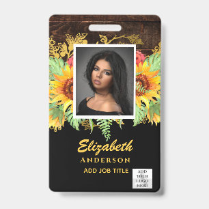 PHOTO-ID Employee VIP PASS RUSTIC Sunflowers Badge