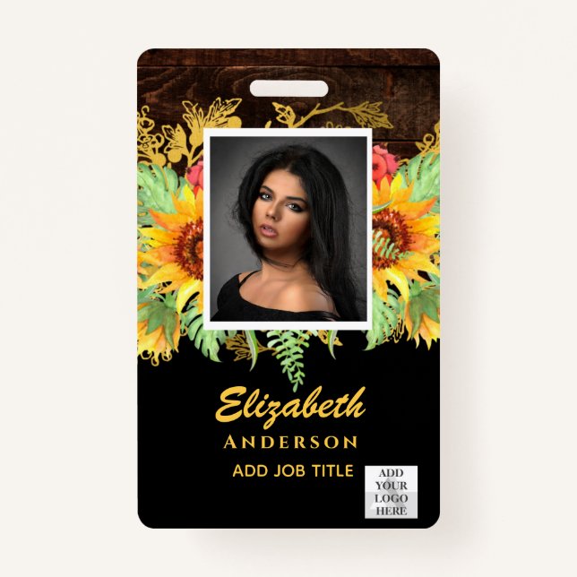PHOTO-ID Employee VIP PASS RUSTIC Sunflowers Badge (Front)