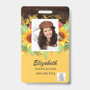 PHOTO-ID Employee VIP PASS RUSTIC Sunflowers Badge