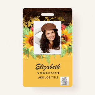 PHOTO-ID Employee VIP PASS RUSTIC Sunflowers Badge