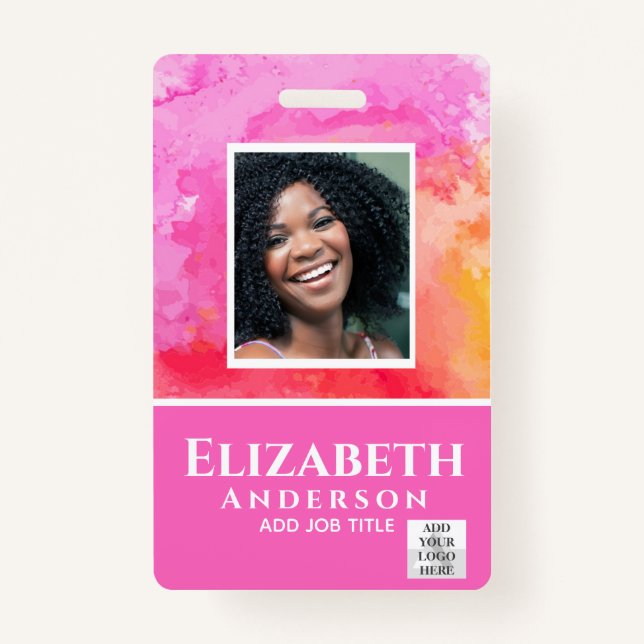 PHOTO-ID Employee VIP PASS Watercolor Abstracts Badge (Front)