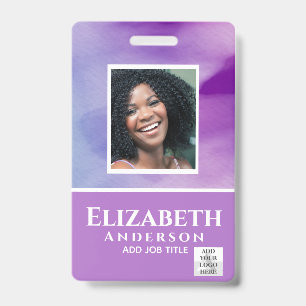 PHOTO-ID Employee VIP PASS Watercolor Abstracts Badge
