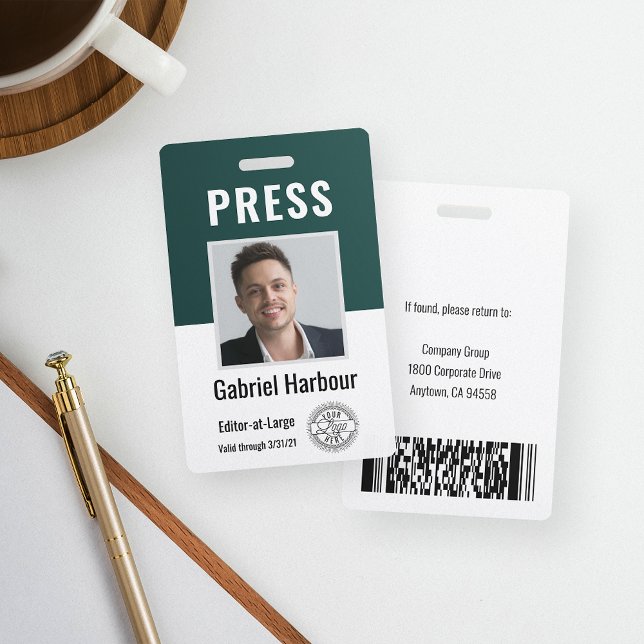 Photo ID Journalist Press Pass | Logo & Barcode Badge (Creator Uploaded)
