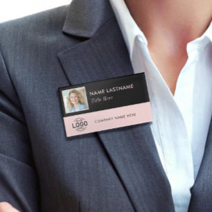 Photo ID Logo Black Blush Pink Magnetic Large Name Tag